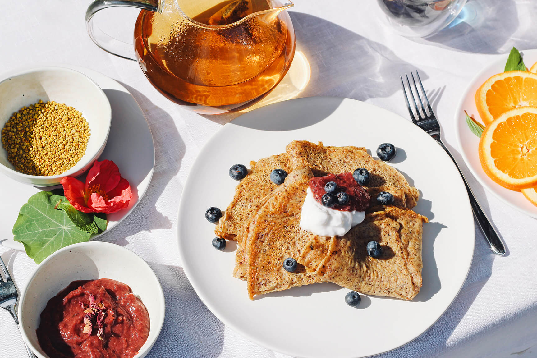 Sunday Crêpes with Botanical-Strawberry Compote