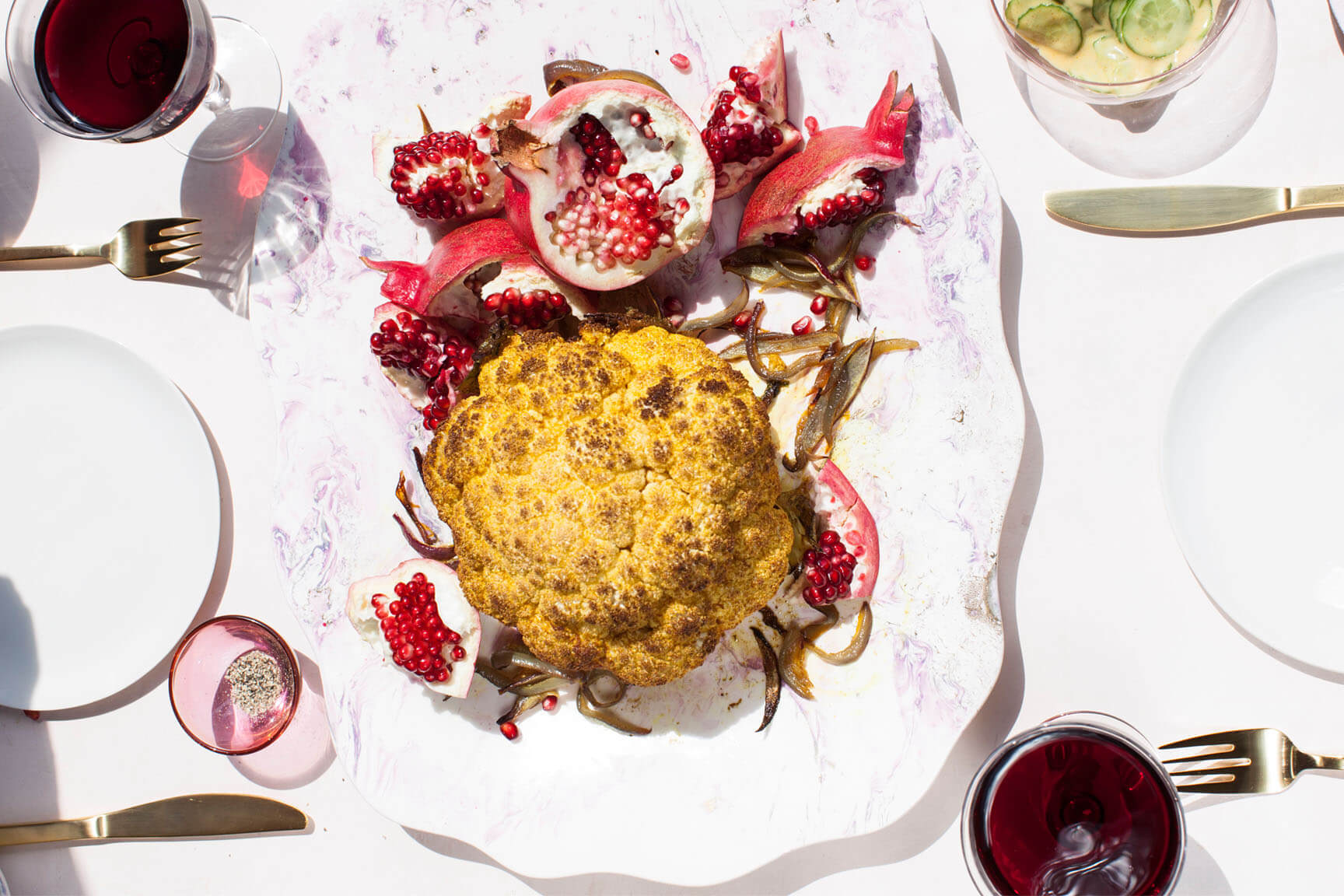 Cauliflower with Coconut Yogurt and Pomegranate