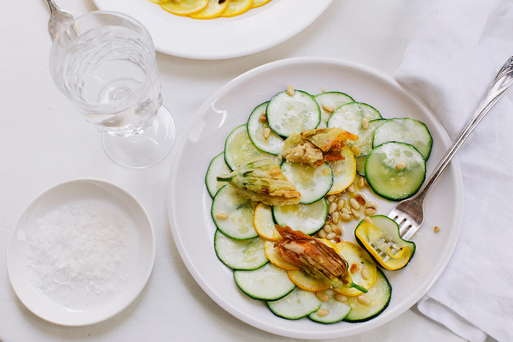 Zucchini Carpaccio with Cashew Squash Blossoms