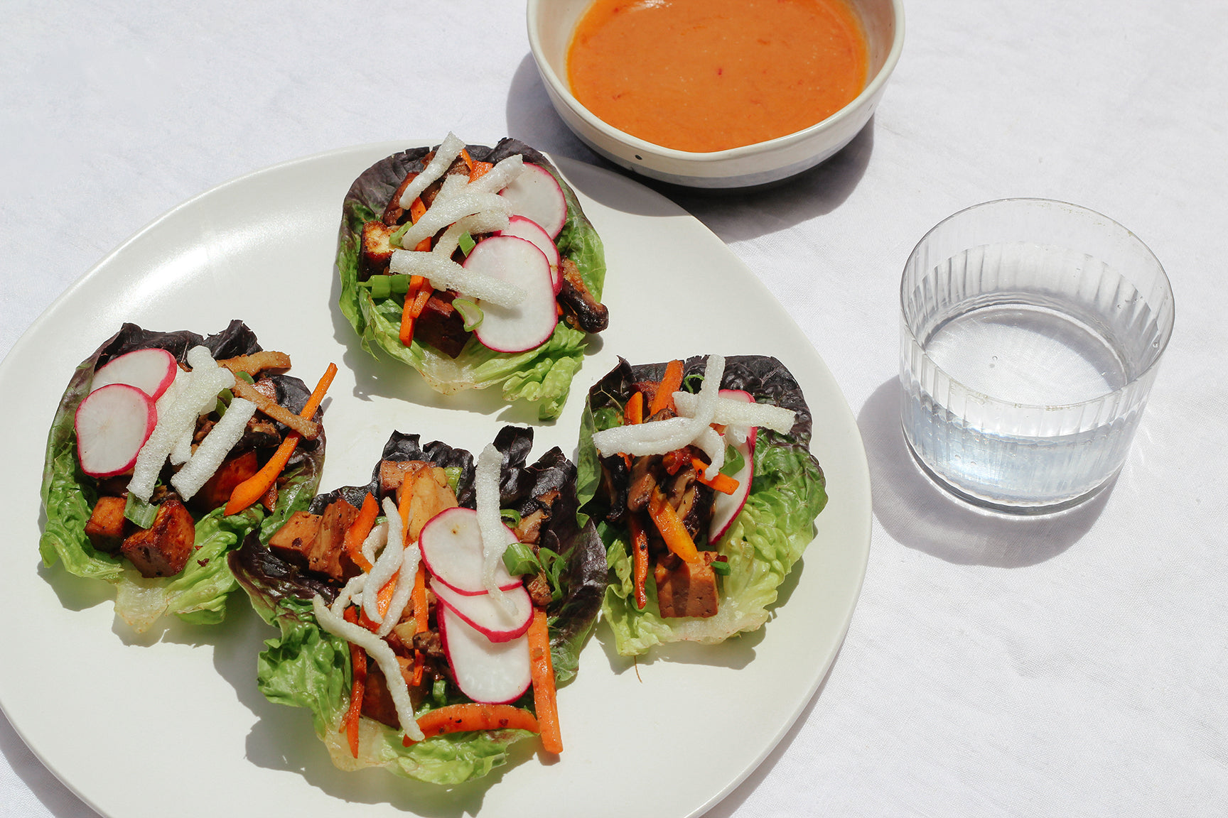 Tamari-Chili Tofu Lettuce Cups with Bang Bang Sauce